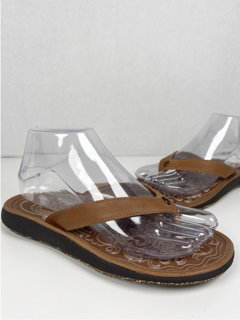 OLUKAI Women’s Size 7 Dune Brown Leather Paniolo Flip Flop Sandals